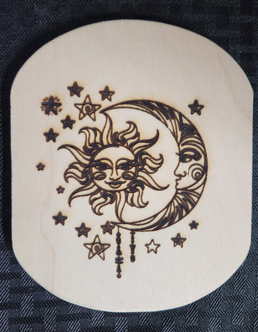 Laser Engraved Sun Moon Stars