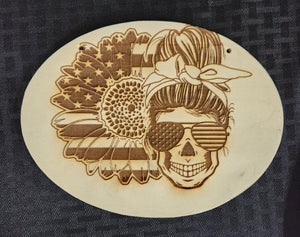 Laser Engraved Sunflower flag Mom Skull